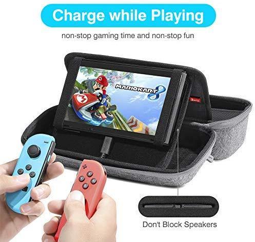 Nintendo Switch Case, VUP Switch Hard Cover Protective Travel Storage Shell for Nintendo Switch Console & Accessories with 18 Game Cartridges and Handle (Gray)