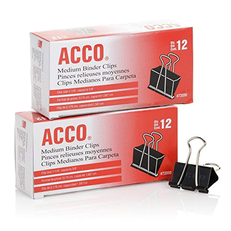 ACCO Binder Clips, Medium, 2 Boxes, 12/Box (A7072050), Black