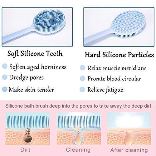 Body Brush, Silicone Body Brush, for Bathing Back Brush Long Handle Shower Brush and Shampoo Massage Brush