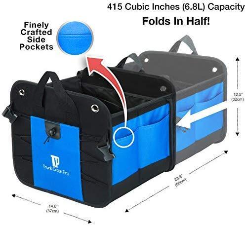 TRUNKCRATEPRO Collapsible Portable Multi Compartments Heavy Duty Non-Slip Cargo Trunk Organizer Storage, Blue