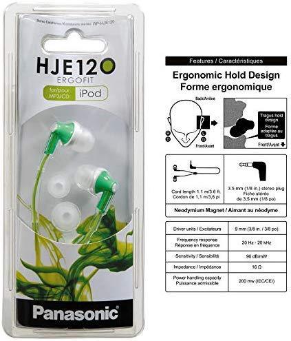 Panasonic ErgoFit In-Ear Earbud Headphones RP-HJE120-K (Black) Dynamic Crystal Clear Sound, Ergonomic Comfort-Fit