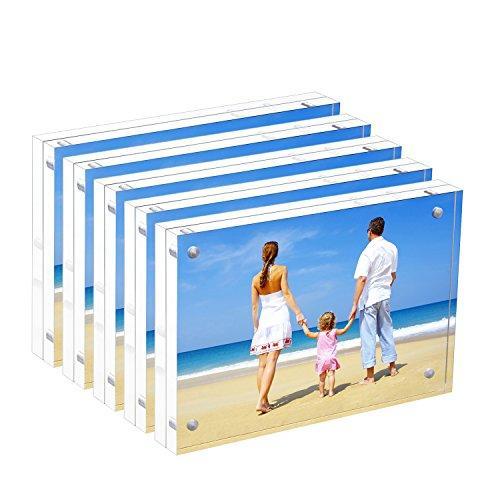 Acrylic Picture Frame 5x7", Double Sided Magnetic Photo Frames 20% Thicker Blcoks, Frameless Desktop Display Retail Gift Box Package (0.95inch, 5 Pack)