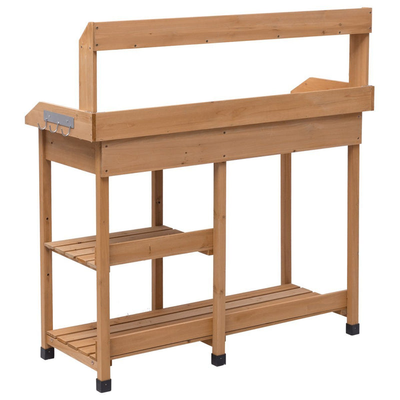 Giantex Potting Bench Solid Wood Outdoor Garden Patio Planting Workstation W/Storage Shelf and Hooks