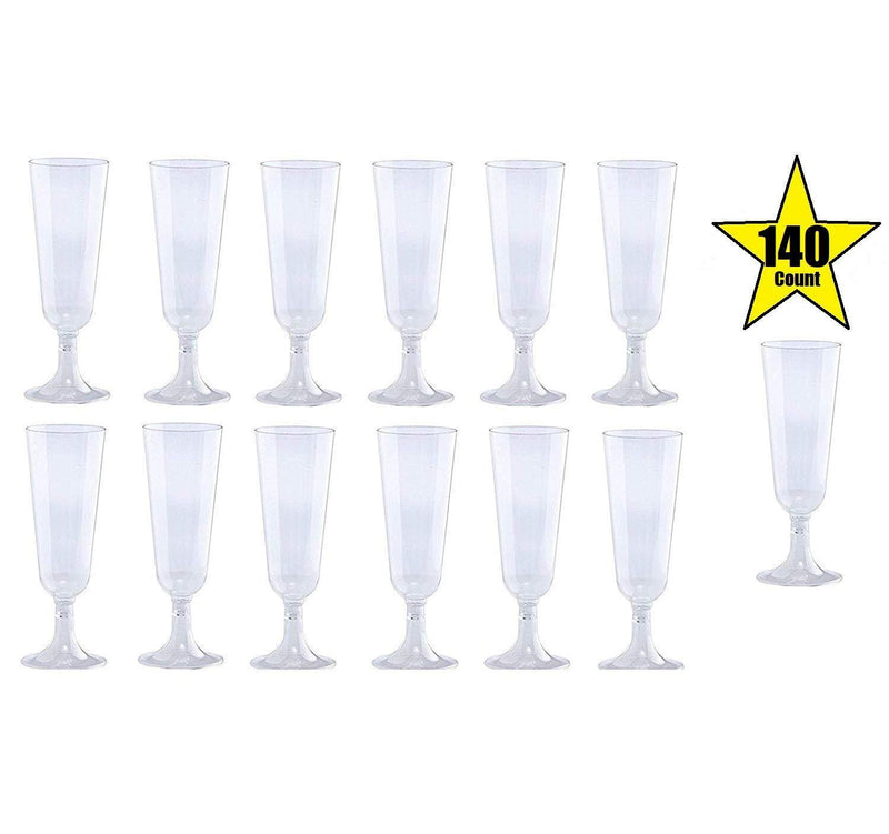 140 pc Plastic Classicware Glass Like Champagne Wedding Parties Toasting Flutes Party Cocktail Cups (Silver Rim) by Oojami