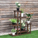 Giantex Flower Rack Plant Stand Multi Wood Shelves Bonsai Display Shelf Indoor Outdoor Yard Garden Patio Balcony Multifunctional Storage Rack Bookshelf W/Hollow-Out Rack (6 Wood Shelves 10 Pots)