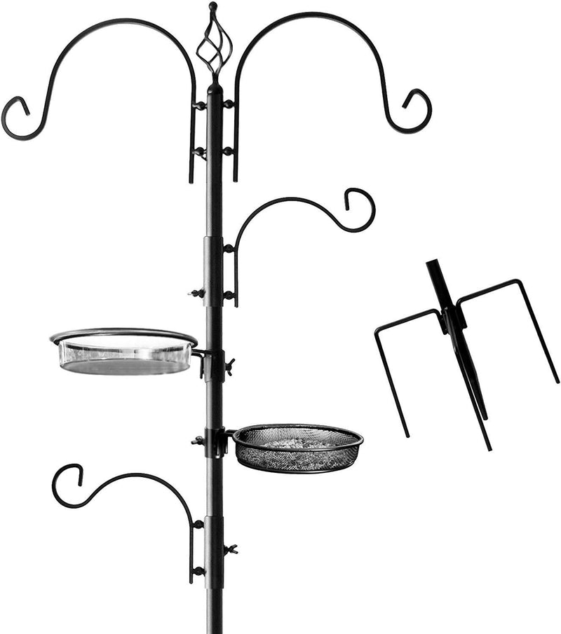 Deluxe Bird Feeding Station : Bird Feeders for Outside - Hang Multiple Feeders From the 4 Hangers, Bird Bath - 22 Inch Wide x 7 feet 8 inch Tall by AshmanOnline