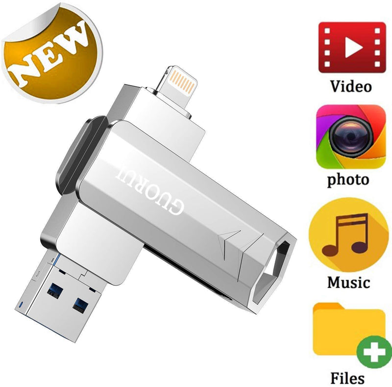 USB Flash Drive 256GB for iPhone Photo Stick backup iPhone Memory Stick External Storage Thumb Drive for iPhone 11 Pro X XR XS MAX 6 7 8 Plus iPad Pro PC Android Password Touch ID Protected Flash Gold