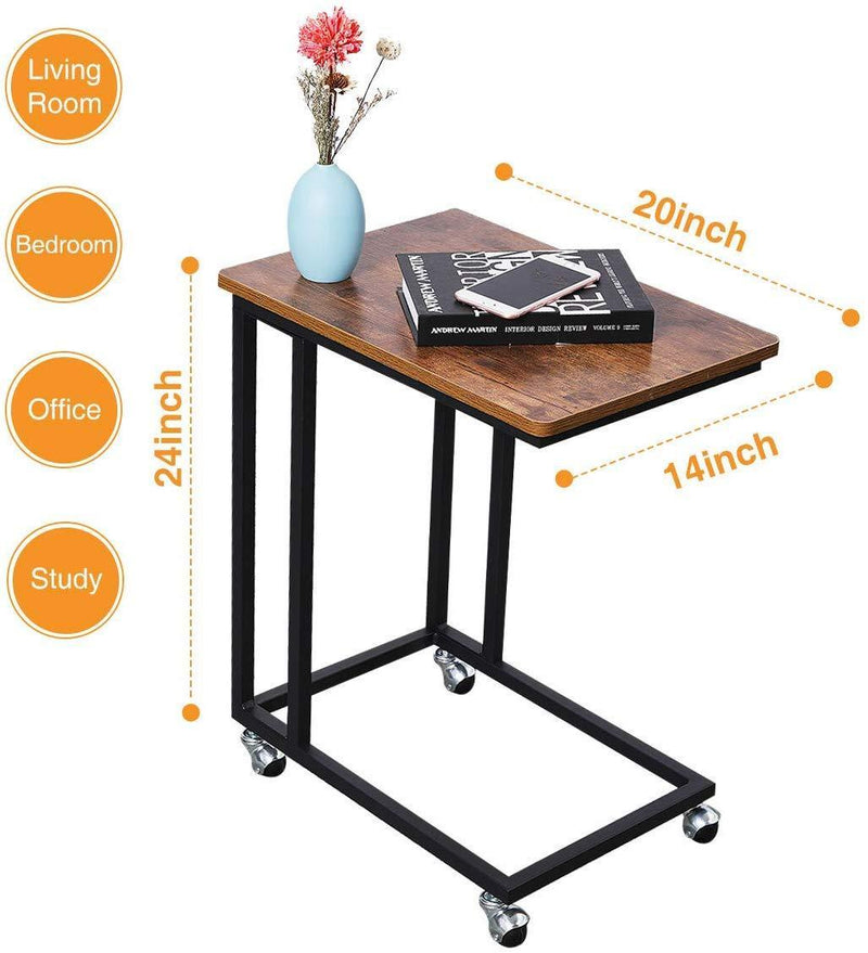 KingSo Side Table Sofa Table Mobile Snake Table for Coffee Laptop Tablet Rolling Side Table with Wheels Slide Under Couch Table End C Tables for Living Room Wood Look Metal Frame Furniture