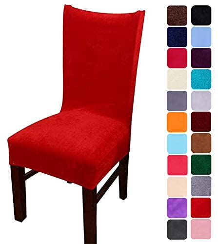 smiry Velvet Stretch Dining Room Chair Covers Soft Removable Dining Chair Slipcovers Set of 2, Peacock Green