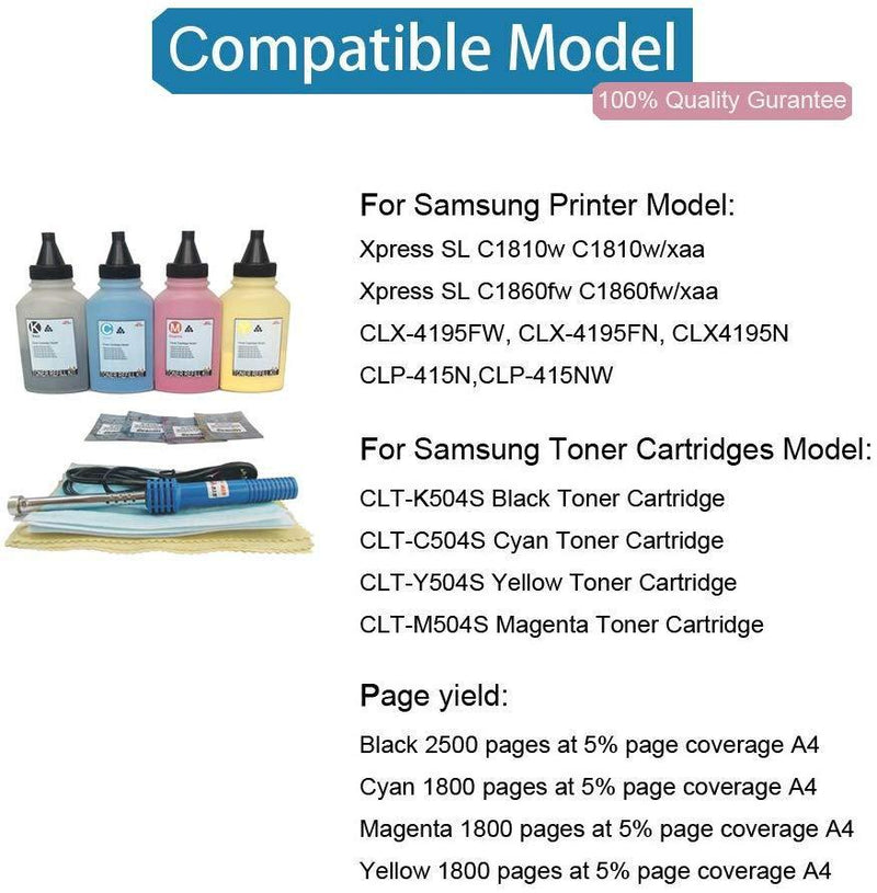 DINGLONG Toner Refill Kit Samsung Xpress C1860fw SL-C1860fw C1810w SL-C1810w C1860 C1810 Printer CLT-504s Compatible, 4-Pack