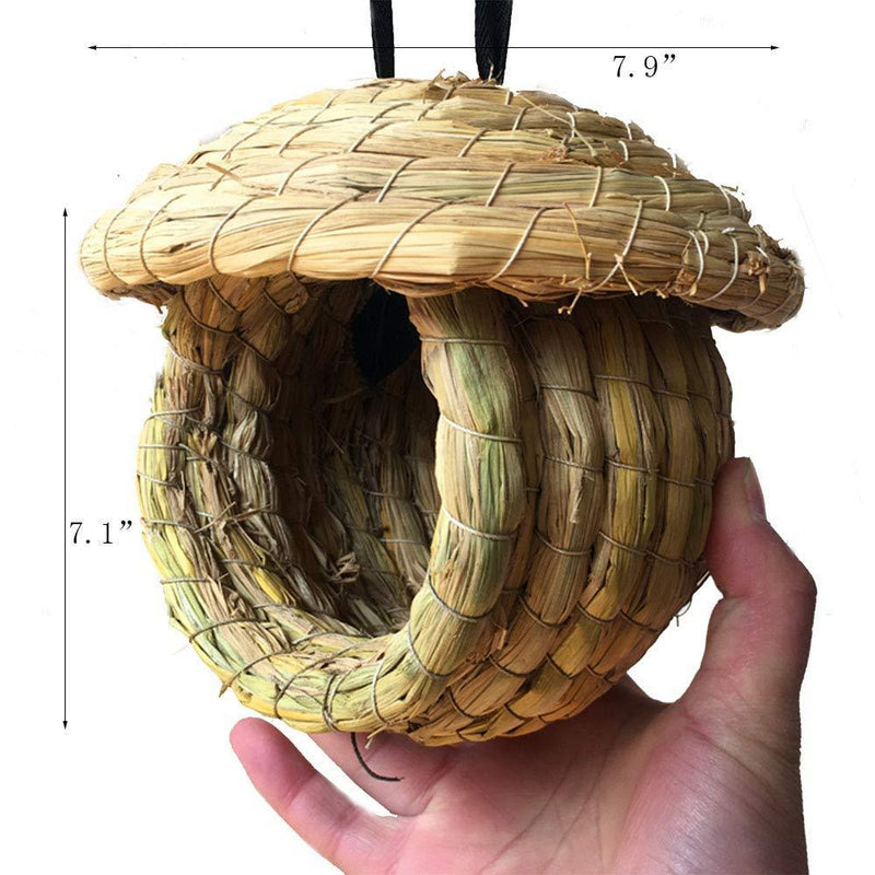 Hamiledyi Birdcage Straw Simulation Birdhouse 100% Natural Fiber - Cozy Resting Breeding Place for Birds - Provides Shelter from Cold Weather - Bird Hideaway from Predators - Ideal for Finch & Canary