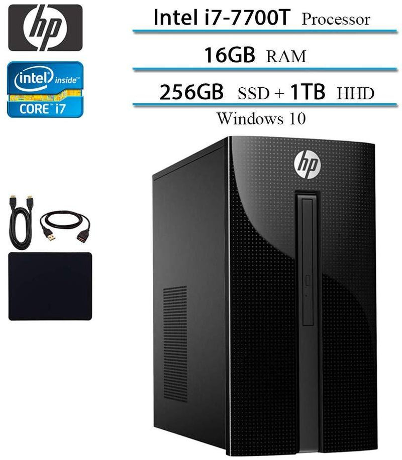 2019 Newest HP Premium Desktop Computer, Intel 4-Core i7-7700T, 2.9GHz, Up to 3.8GHz, 16GB RAM, 1TB HDD, 256GB SSD, DVD Drive, WiFi, Bluetooth, HDMI, VGA, RJ-45, Wind 10 Home w/Hesvap Accessories