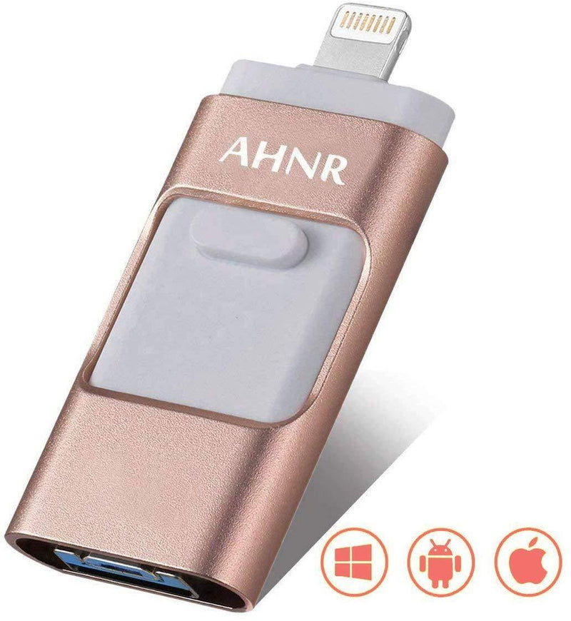 USB Flash Drives for iPhone 128GB [3-in-1] OTG Jump Drive, AHNR Thumb Drives External Micro USB Memory Storage Pen Drive, USB 3.0 Flash Memory Stick for iPhone, iPad, iOS, Android, PC(Silver)