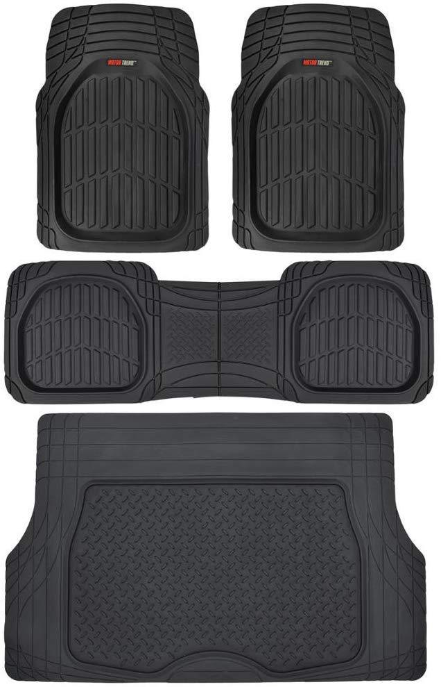 Motor Trend 4pc Gray Car Floor Mats Set Rubber Tortoise Liners w/ Cargo for Auto SUV Trucks