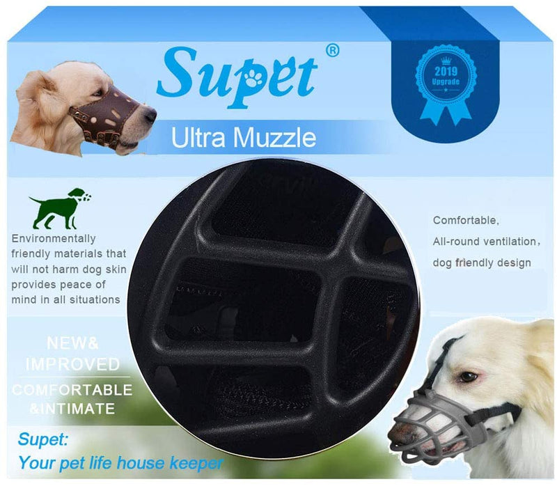 Supet Dog Muzzle, Soft Rubber Basket Muzzle Cage Muzzle for Small Medium Large Dogs, Allows Panting and Drinking, Prevents Unwanted Barking Biting and Chewing