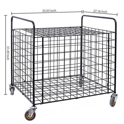 MyGift Metal Rolling Sports Ball Storage Hopper & Equipment Cart