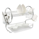 2-Tier Kitchen Dish Plate Storage Organizer and Drying Rack with Removable White Utensil Holder, Chrome-Plated