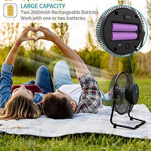 OPOLAR Battery Operated Rechargeable Desk Fan for Home Camping Hurricane, 9 Inch Battery Powered USB Fan with Metal Frame, Quiet Portable Fan with 5200 mAh Capacity & Strong Airflow