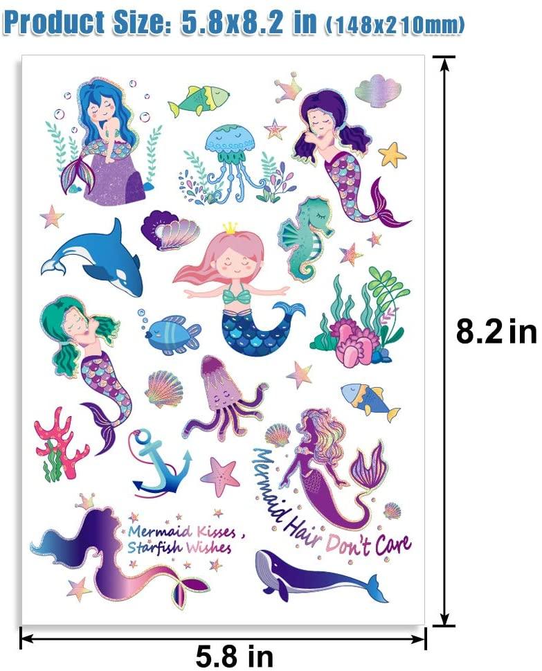 TMCCE Mermaid Party Supplies Mermaid Tattoos For Kids-Mermaid Birthday Party Favors-4 Sheet Glitter More Than 32 Styles Mermaid Tail Tattoos Party Decoration