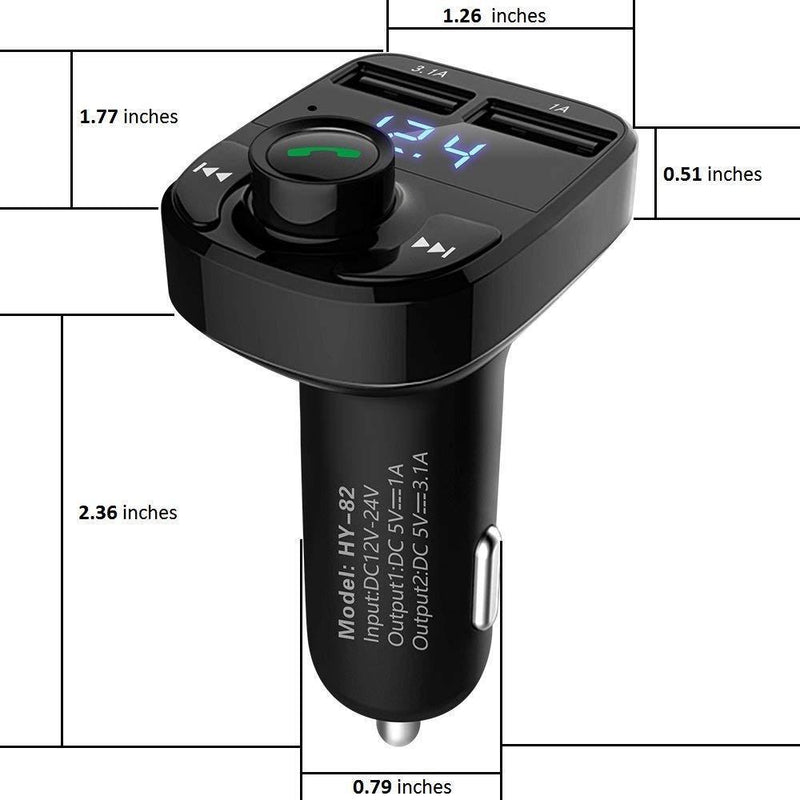 Handsfree Call Car Charger,Wireless Bluetooth FM Transmitter Radio Receiver,Mp3 Music Stereo Adapter,Dual USB Port Charger Compatible for All Smartphones,Samsung Galaxy,LG,HTC,etc.