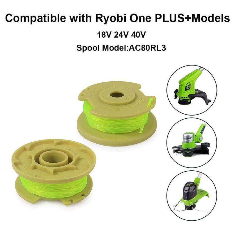 Thten Weed Eater Replacement Spools Compatible with Ryobi One Plus+ 18V 24V 40V AC80RL3 with AC14HCA String Trimmer Cap Covers 11ft 0.080” Cordless Auto-Feed Twist Single Line (6 Spool, 1 Cap) by Faracent