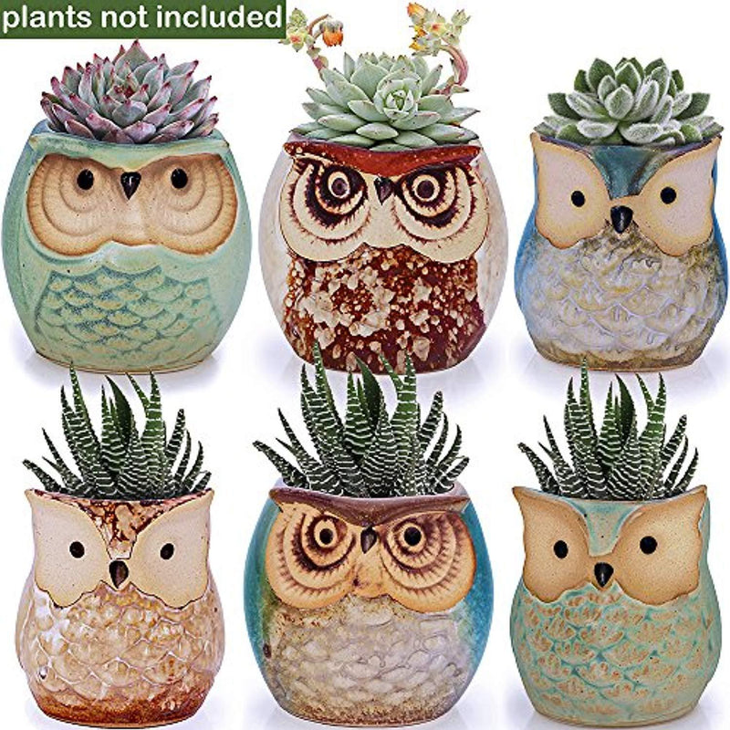 6 Pcs Mini Small Ceramic Owl Succulent Plant Pot Flower Planter Holder Cactus Planter Pot Flower Pot Container Planter