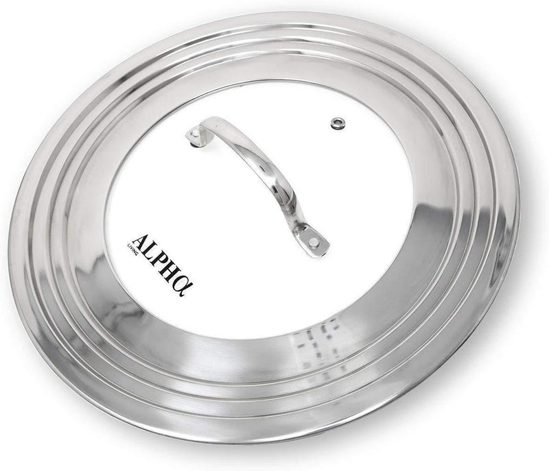 Alpha Living 60015 7" to 12" High Grade Stainless Steel and Glass Universal, Fits All Pots, Replacement Frying Pan Cover and Skillet Lids, 7-12 inches,