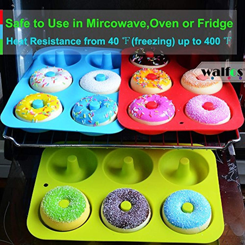 WALFOS 3 Pack Food Grade Silicone Donut Pan Molds,Non-Stick Safe Baking Pans for Full Size Perfect Shaped Doughnuts-Cake Biscuit Bagels -BPA Free,Dishwasher, Oven, Microwave, Freezer Safe