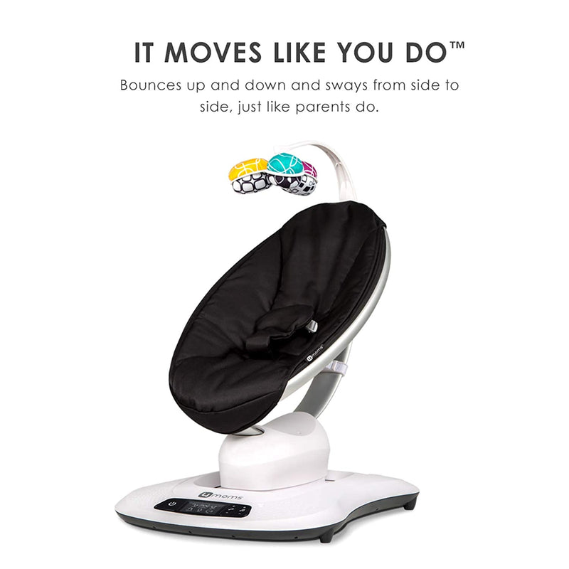 4moms mamaRoo 4 Baby Swing | Bluetooth Baby Rocker with 5 Unique Motions | Smooth, Nylon Fabric | Black Classic