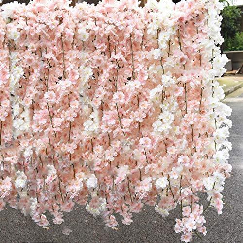 Lmeison Artificial Cherry Blossom, Fake Cherry Blossom Flowers Pink Hanging Vine Silk Garland Wreath for Wedding Arch Decor Wedding Party Decor, 3 Pack