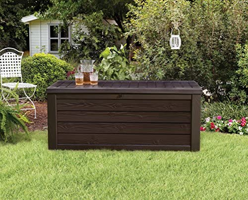 Keter Westwood 150 Gallon Resin Large Deck Box - Organization and Storage for Patio Furniture, Outdoor Cushions, Garden Tools and Pool Toys, Dark Grey