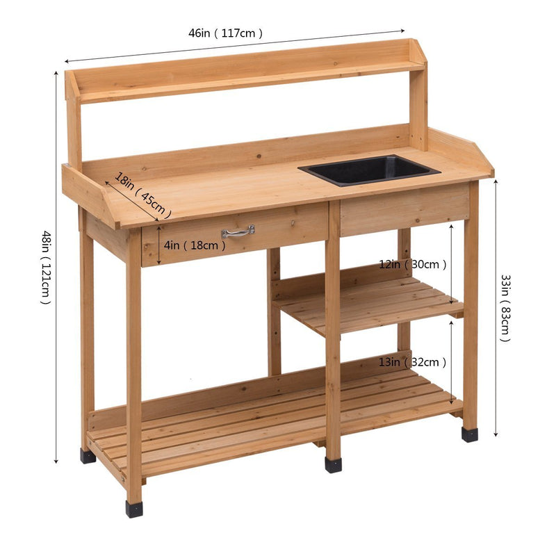 Giantex Potting Bench Solid Wood Outdoor Garden Patio Planting Workstation W/Storage Shelf and Hooks