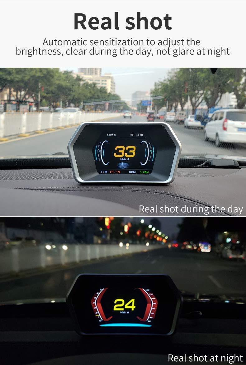 Car HUD OBD2/GPS Dual Systems Head Up Display iKiKin Digital Car GPS Speedometer with Compass Test Brake Test Fault Code Reader Engine RPM OverSpeed Alarm Water Temperature for All Vehicle