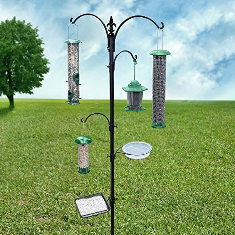 Gray Bunny GB-6844 Premium Bird Feeding Station Kit, 22" Wide x 91" Tall (82 inch Above Ground) Black, A Multi Feeder Hanging Kit & Bird Bath for Attracting Wild Birds, Birdfeeder and Planter Hanger