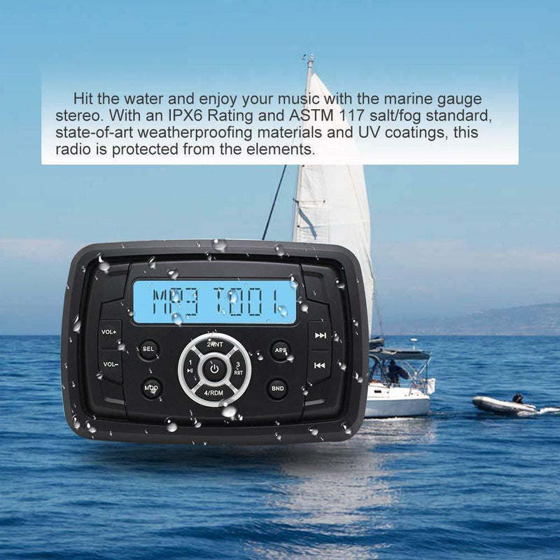 Marine Stereo Audio Radio FM AM Bluetooth Music with USB Input for ATV UTV RZR XP900 Motorcycle Boat Golf Cart Truck SPA Heavyduty Powersports Car MP3 Player Vehicles Headunit Sound System