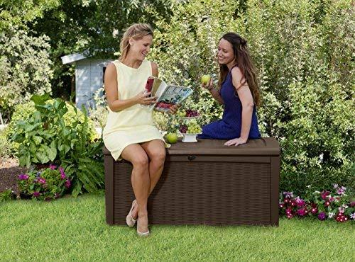 Keter Borneo 110 Gallon Resin Outdoor Storage Bench and Deck Box for Patio Furniture, Anthracite