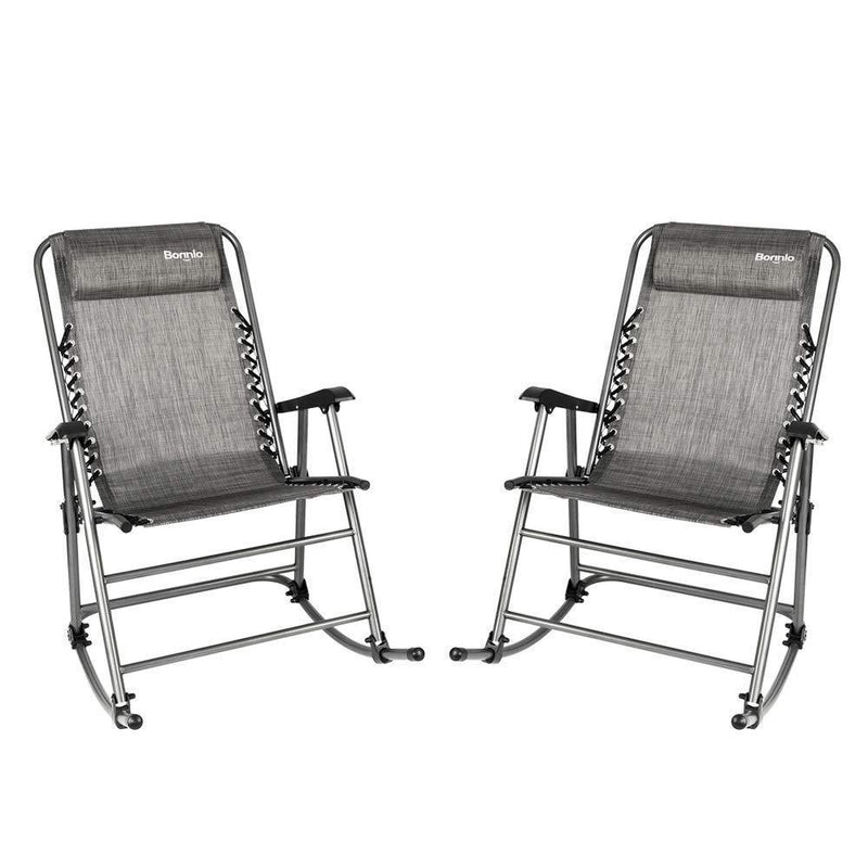 Bonnlo Set of 2 Zero Gravity Rocking Chair Patio Lawn Chair, Beach Reclining Folding Chairs, Outdoor Portable Recliner for Camping Fishing Beach (Grey-2pcs)