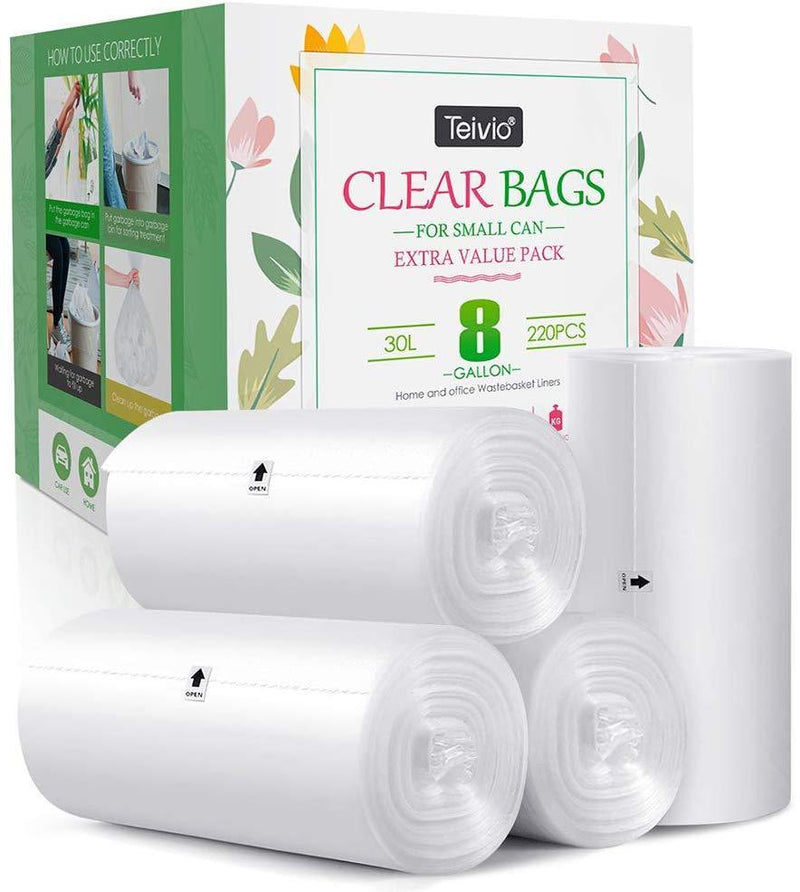 4 Gallon 220 Counts Strong Trash Bags Garbage Bags, Bathroom Trash Can Bin Liners, Small Plastic Bags for home office kitchen, fit 12-15 Liter, 3,3.5,4.5 Gal, Clear kitchen, Clear