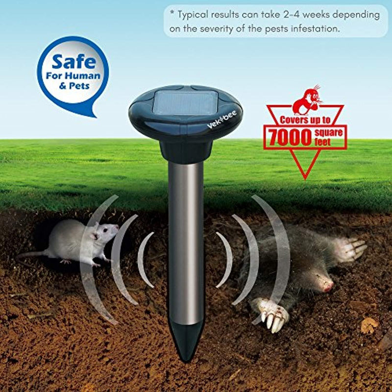 Vekibee 2 Piece Solar Powered Sonic Mole Repellent Rodent Repellent Ultrasonic Pest Repeller Outdoor Pest Control Repels Mole Rodent Vole Shrew Gopher