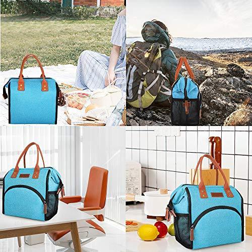 Lunch Bag, KOMUEE Insulated Lunch Box Wide-Open Lunch Tote Bag Large Drinks Holder Durable Nylon Thermal Snacks Organizer for Women Men Adults College Work Picnic Hiking Beach Fishing (green)