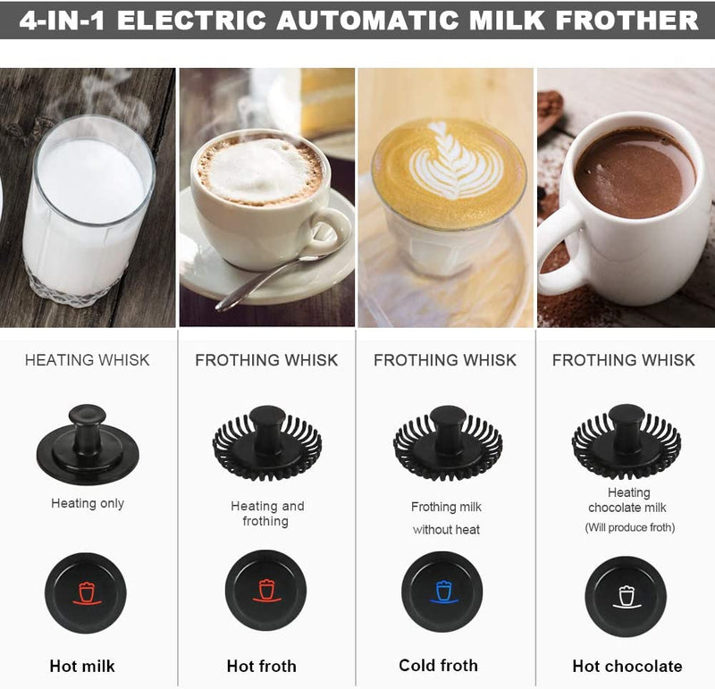 Secura 4 in 1 Electric Automatic Milk Frother and Hot Chocolate Maker Machine 8.45 oz Stainless Steel Dishwasher Safe Cordless Removable Milk Jug