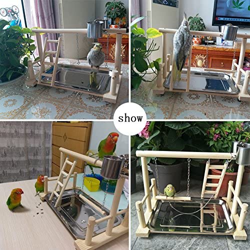 QBLEEV Parrots Playstand Bird Playground Wood Perch Gym Stand Playpen Ladder with Toys Exercise Playgym for Conure Lovebirds