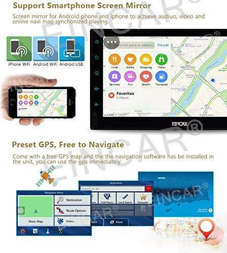 Double Din EinCar Android 6.0 Car Stereo with 7'' Full touch screen In Dash Navigation Headunit GPS Vehicle Radio Receiver Support 1080P/Bluetooth/Mirrorlink/External Mic/WiFi with Front & Rear Camera