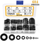 VIGRUE Black Zinc Plated Alloy Steel Flat Washers Set Washers Hardware Assortment 684 Pieces -9 Sizes M2 M2.5 M3 M4 M5 M6 M8 M10 M12