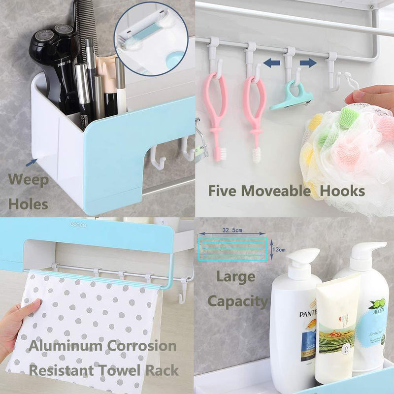 Bathroom Shelf Storage Organizer Adhesive,Prodara Shower Caddy Wall Mount Rack Holder for Shampoo Combo, Conditioner, Makeup and Kitchen Rack with Towel Bar, Magnetic Soap Holder and Hanger Hooks