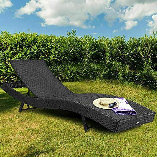 Tangkula Outdoor Patio Chaise Lounge Chair Ergonomic Shape Handwoven Outdoor Patio Pool Furniture with Heavy Padded Non-Slip Cushions Backrest Adjustable Wicker Chaise Lounger