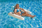 Poolmaster Swimming Pool Floating Chaise Lounge, Caribbean, Blue Stripe