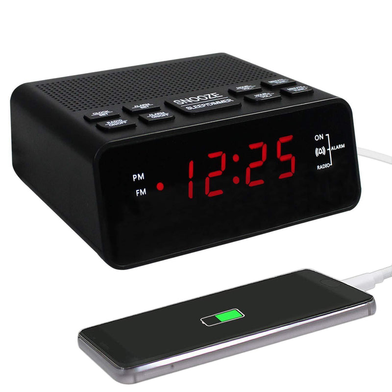 Alarm Clock Radio, LED Digital FM/AM Radio Alarm Clocks for Bedrooms Battery Backup (Black)