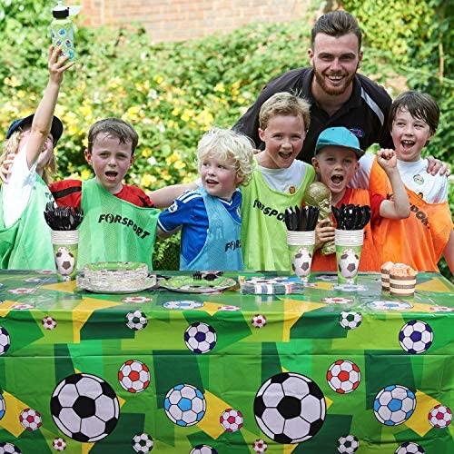 Duocute Soccer Party Supplies 177PCS Sports Theme Children Birthday Disposable Dinnerware Set Includes Plates, 12oz Cups, Napkins, Spoons, Forks, Knives, Tablecloth and Banner, Serves 25