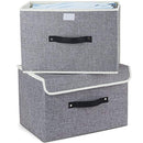 Storage Bins,Mee'life Set of Two Foldable Storage Box with Lids and Handles Storage Basket Storage Needs Containers Organizer With Built-in Cotton Fabric Closet Drawer Removable Dividers (Light Gray)